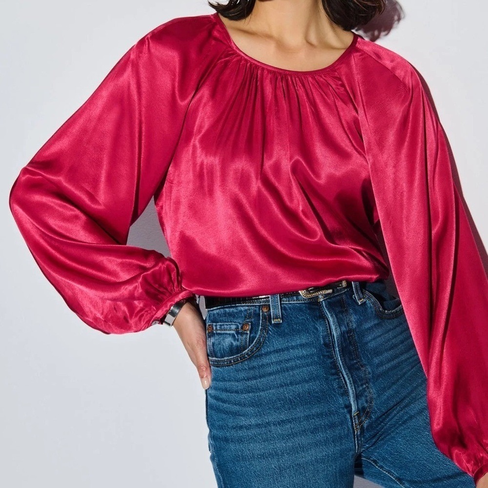 Nation Los Angeles Eveline Raglan Satin Top Blouse Raspberry‎ Jam Womens XS New